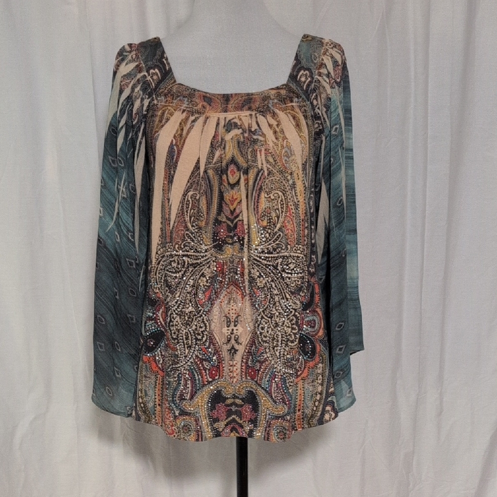 Yahada Orange Pink Asymmetrical Blouse 3/4 Sleeve
